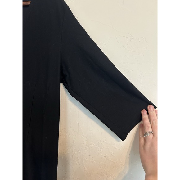 Eileen Fisher Deep V Neck Black Fit Flare Dress L Minimal Classic Capsule - Picture 4 of 7